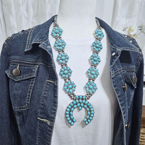 Squash Blossom Turquoise And Navajo Style Pearl Necklace